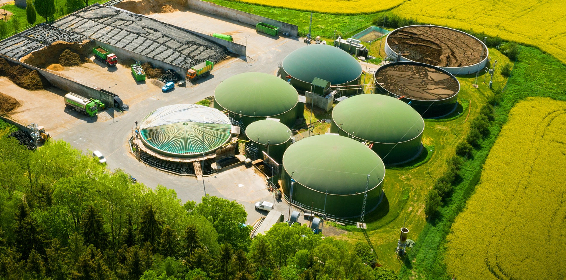 Aerial view of anaerobic digestors