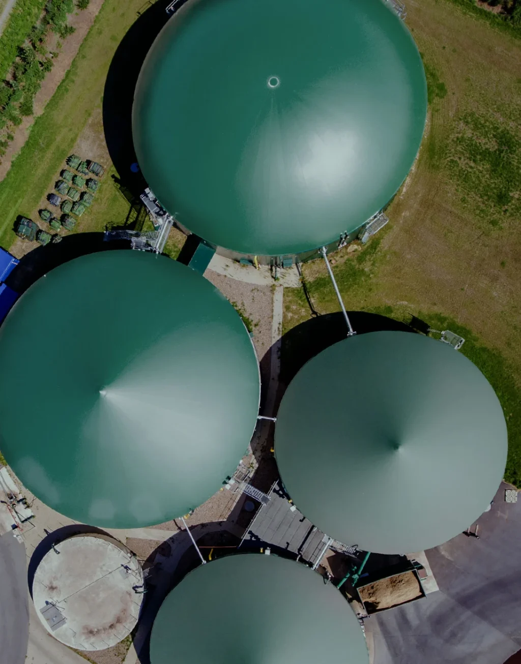 Aerial view of anaerobic digestion reactors